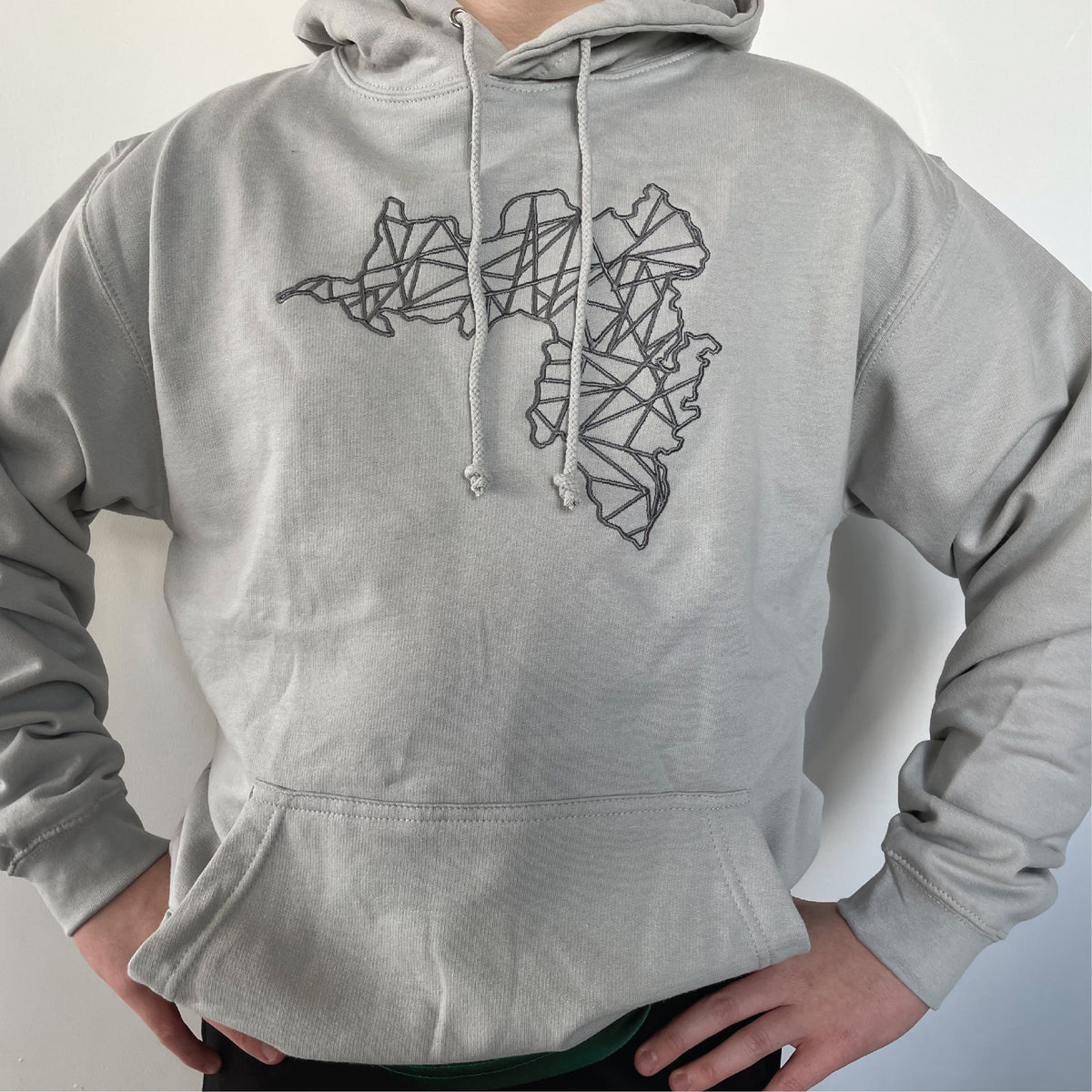Adult Hoodie Moondust Grey with embroidered Achill Island logo