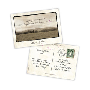 Wedding Invitation - Vintage Postcard - 100 invitations