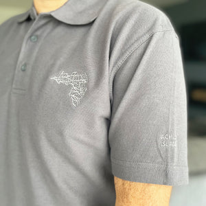 Achill Geometric Embroidered Short Sleeve POLO - Grey