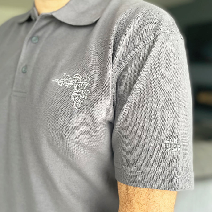 Achill Geometric Embroidered Short Sleeve POLO - Grey