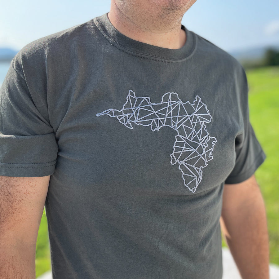 Achill Geometric Embroidered Short Sleeve T-Shirt - Light Graphite