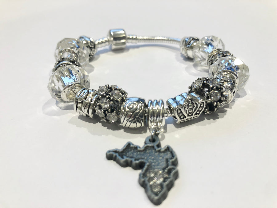 Inish Charm Bead Bracelet featuring Diamanté Achill Island shaped Charm