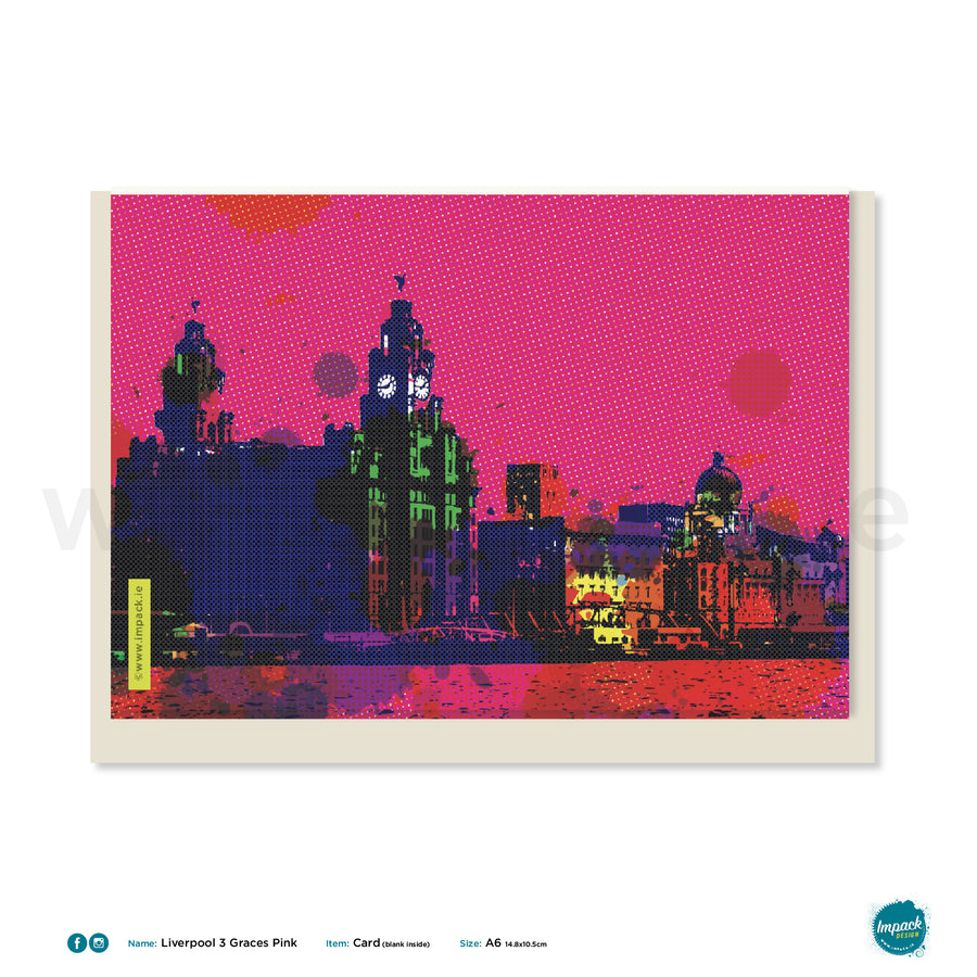Greetings Card - Liverpool - "The 3 Graces - Pink"