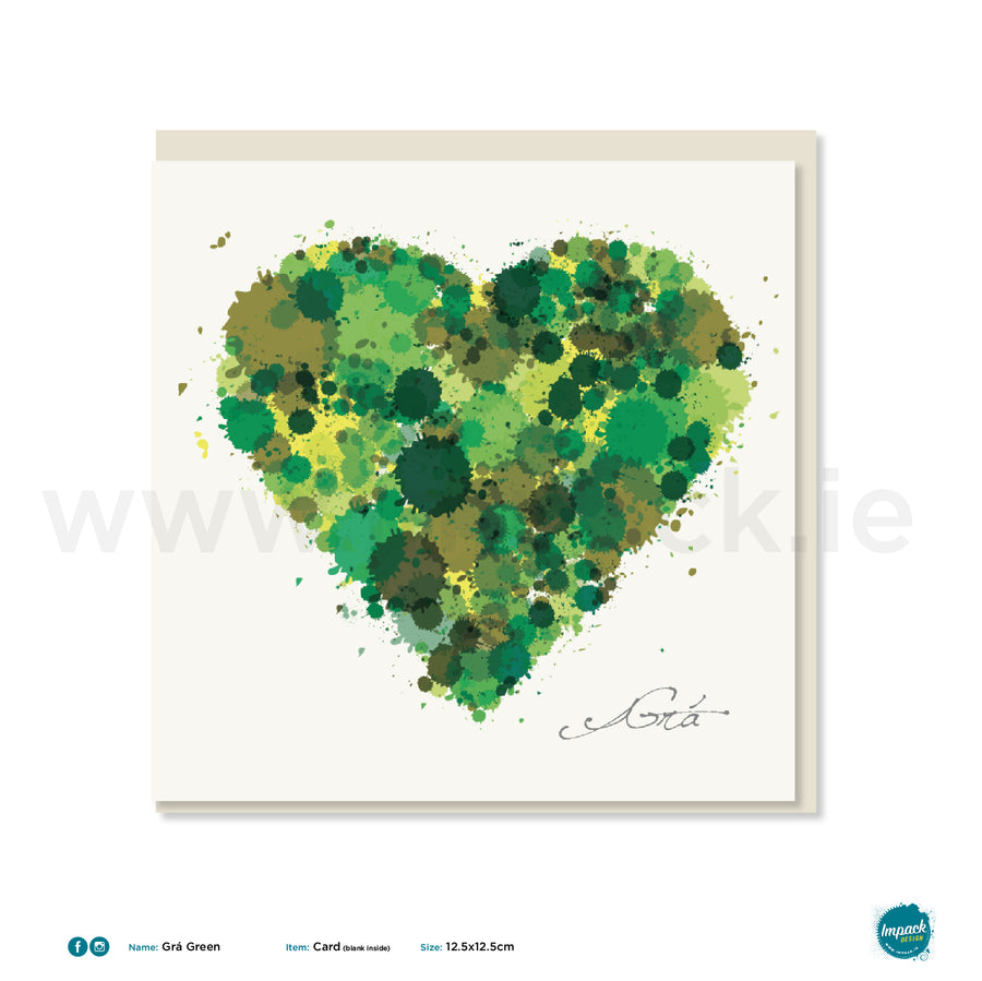 Greetings Card - "Heart Green Grá Square"