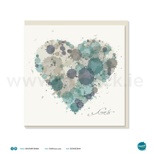 Greetings Card - "Heart Soft Green Grá Square"