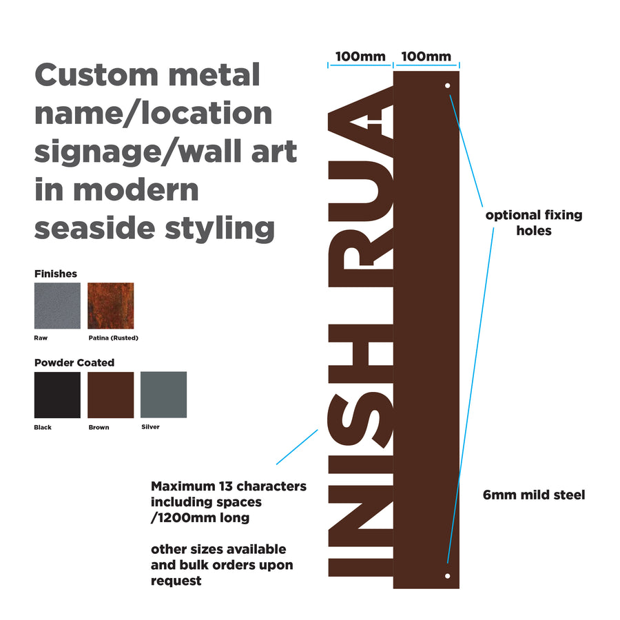 Custom metal name sign / location signage / wall art in modern seaside styling