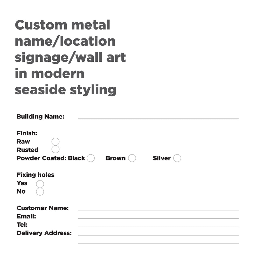 Custom metal name sign / location signage / wall art in modern seaside styling