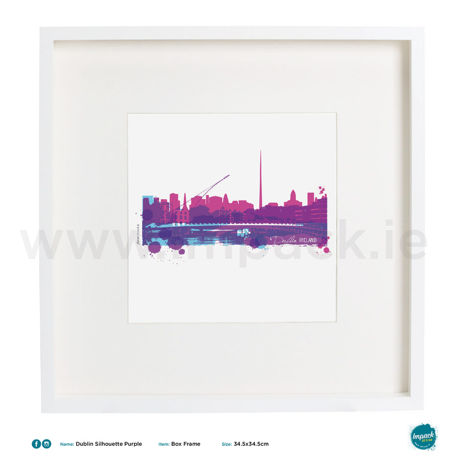 'Dublin Silhouette Purple', Print in a white box frame