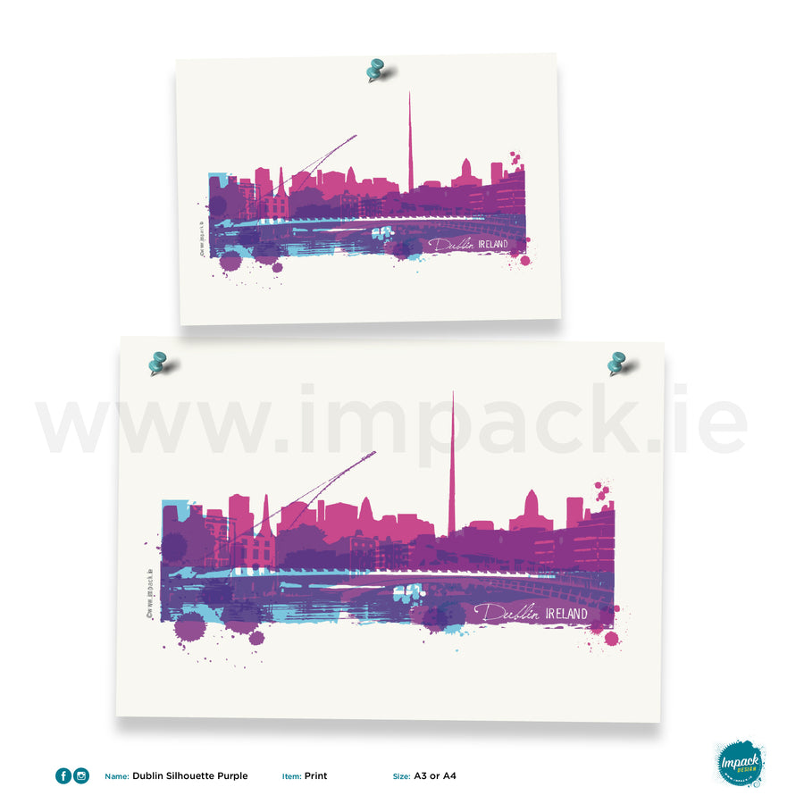 'Dublin Silhouette Purple', Unframed - Wall art print, poster or mount