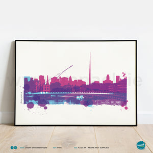 'Dublin Silhouette Purple', Unframed - Wall art print, poster or mount