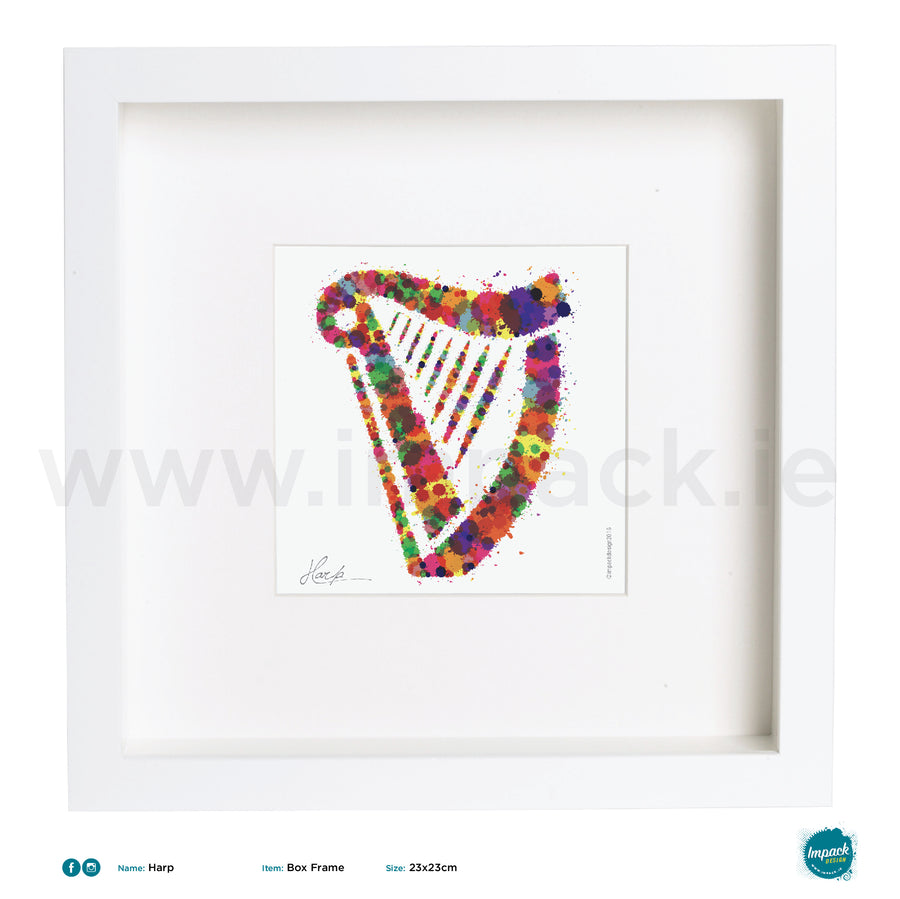 'Harp', Art Splat Print in a white box frame