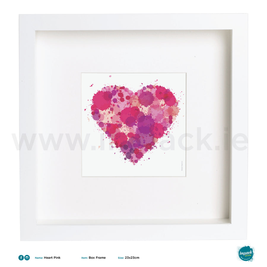 'Heart Pink', Art Splat Print in a white box frame