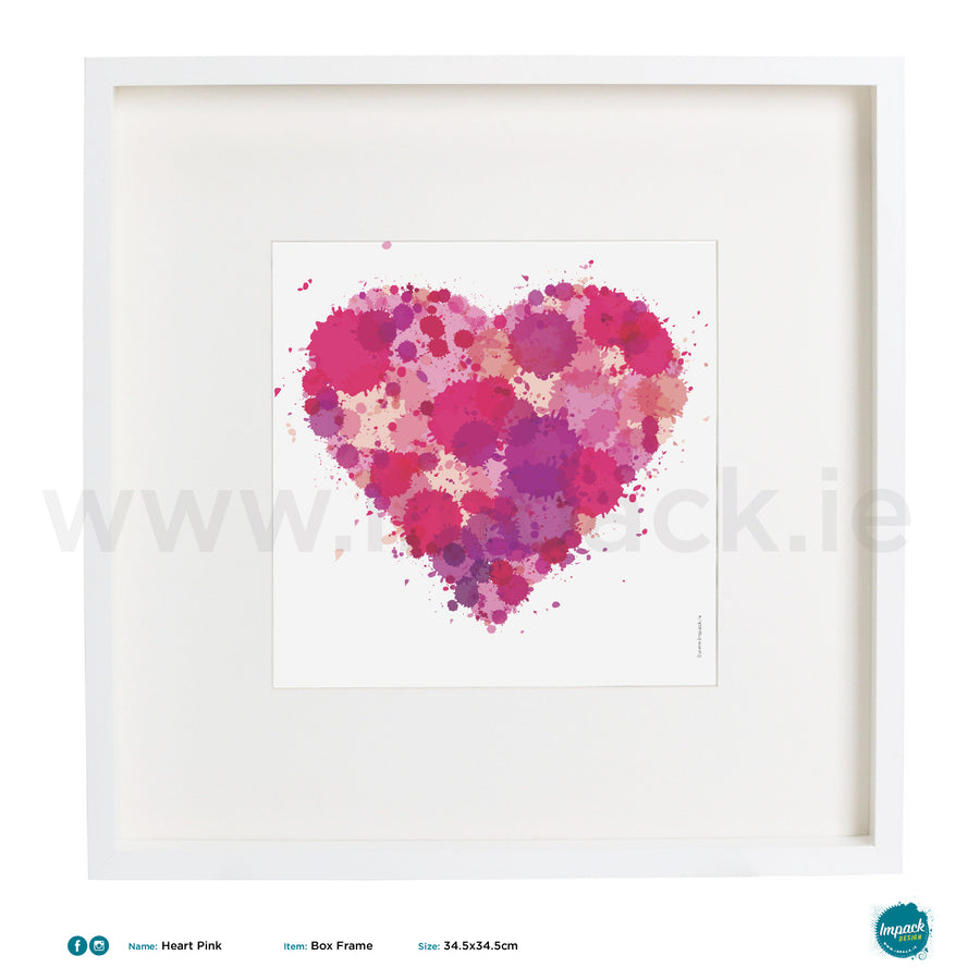 'Heart Pink', Art Splat Print in a white box frame