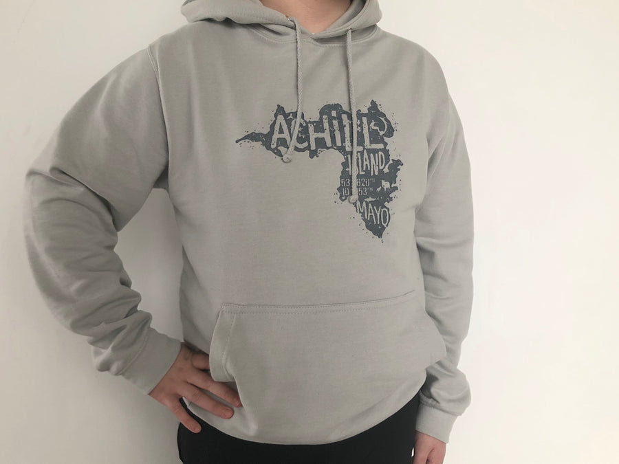 Adult Hoodie - Moondust Grey with screen printed Achill Island logo - Unisex