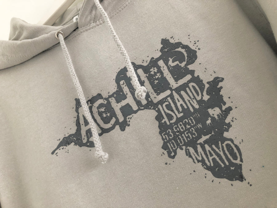 Adult Hoodie - Moondust Grey with screen printed Achill Island logo - Unisex