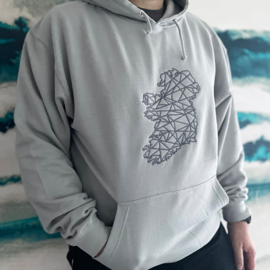 Adult Hoodie - Moondust Grey with embroidered Ireland logo - Unisex