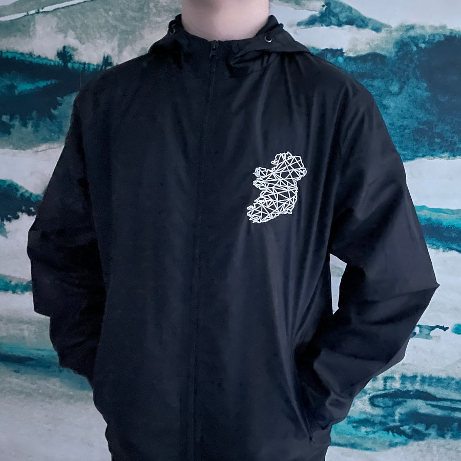 Adult Wind Runner - Black with embroidered Ireland logo - Unisex