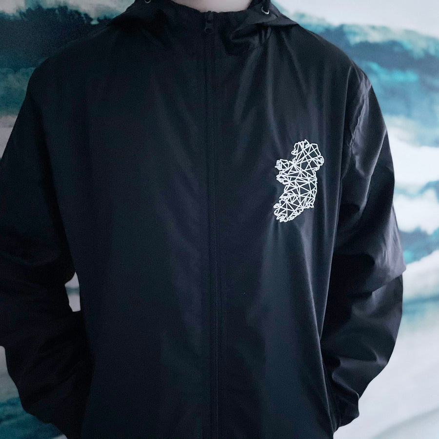 Adult Wind Runner - Black with embroidered Ireland logo - Unisex