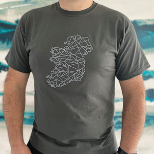 Ireland Geometric Embroidered Short Sleeve Mens T-Shirt - Light Graphite