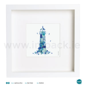 'Lighthouse Blue', Art Splat Print in a white box frame