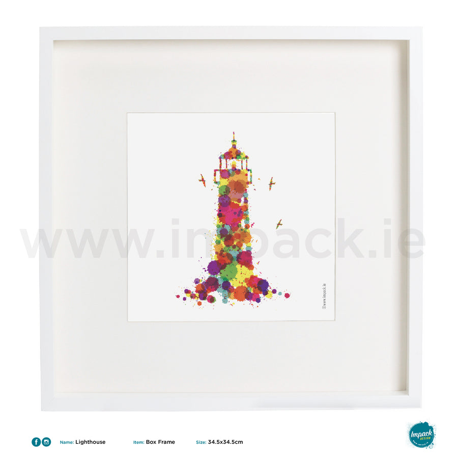 'Lighthouse Colour', Art Splat Print in a white box frame