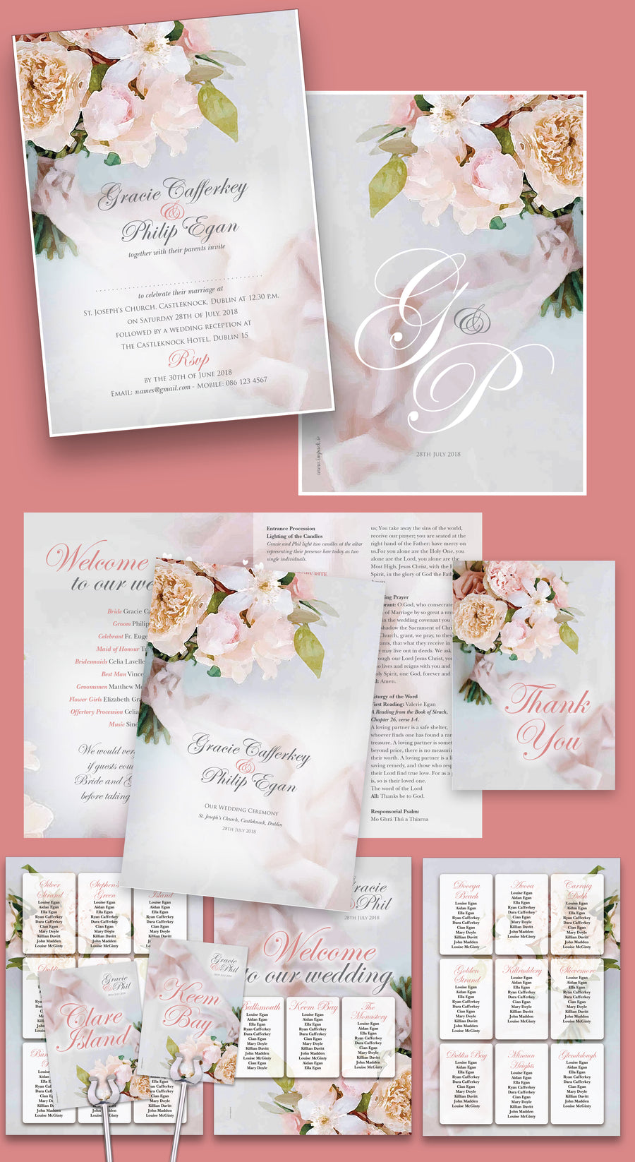 Wedding Invitation - Floral Watercolour - 100 invitations