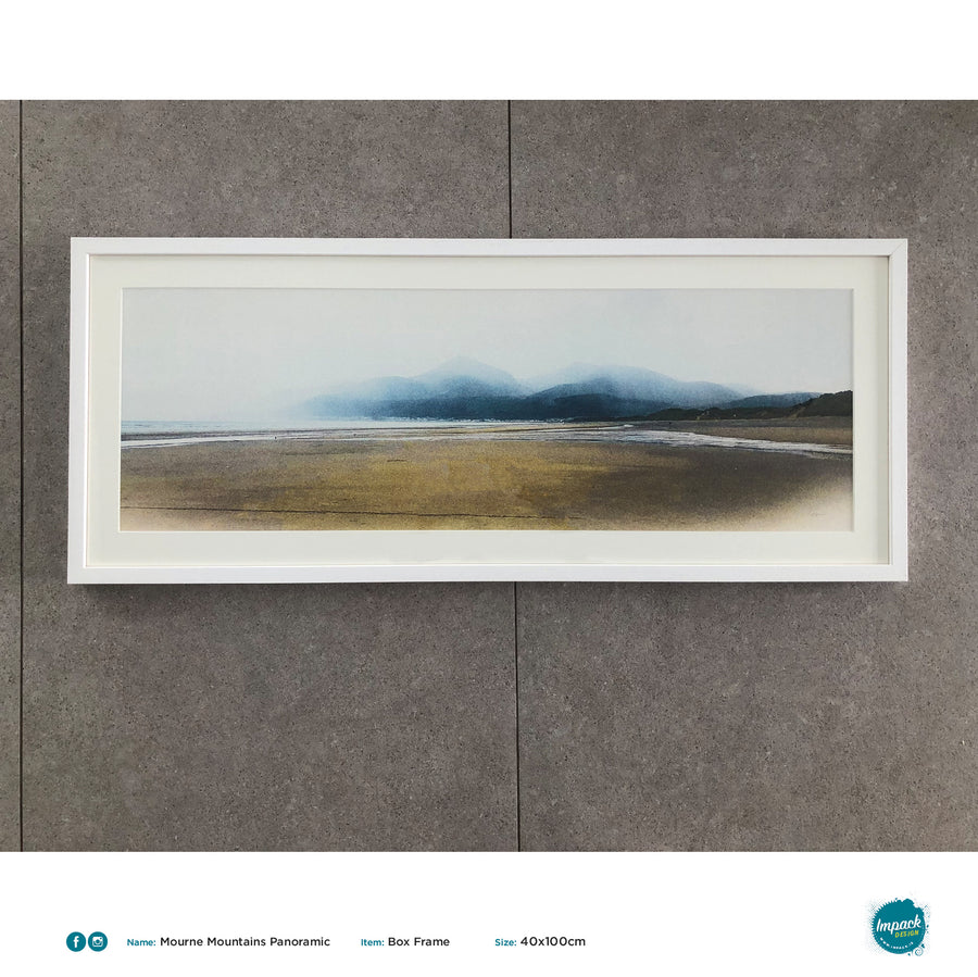 'Mountains of Mourne,' Print in a 100x40cm Panoramic white box frame