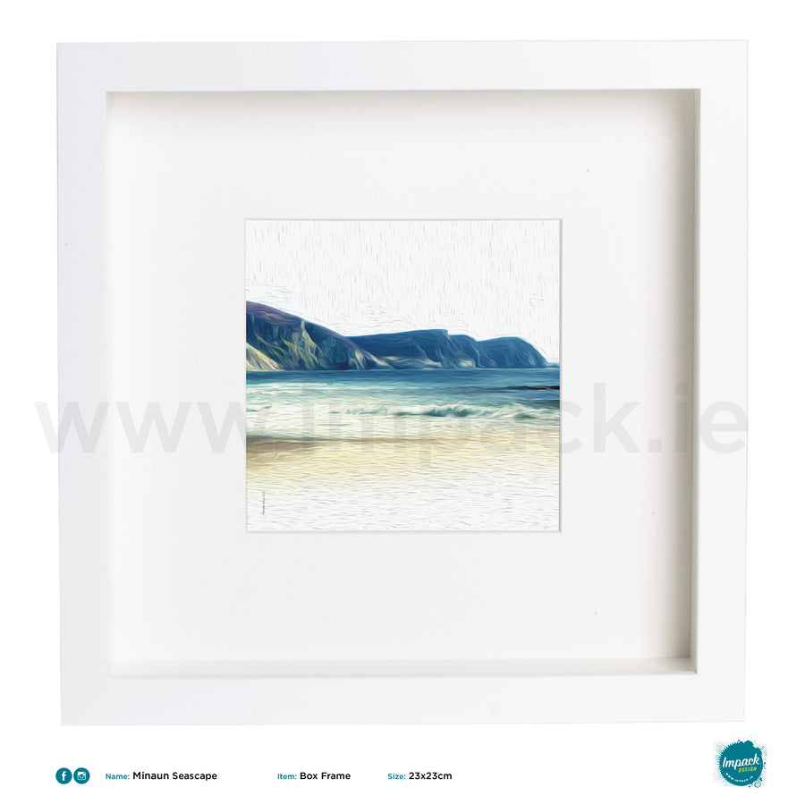 'Seascape Oil Minaun', Print in a white box frame