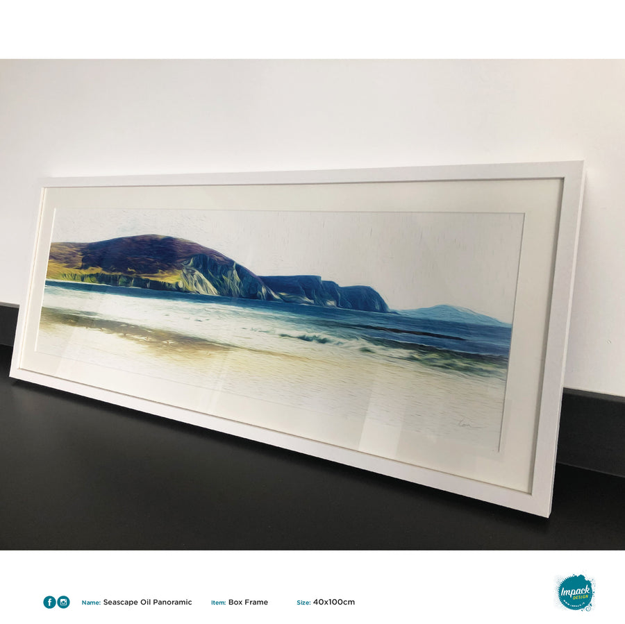 'Seascape Oil Minaun', Panoramic Print in a 100x40cm white box frame