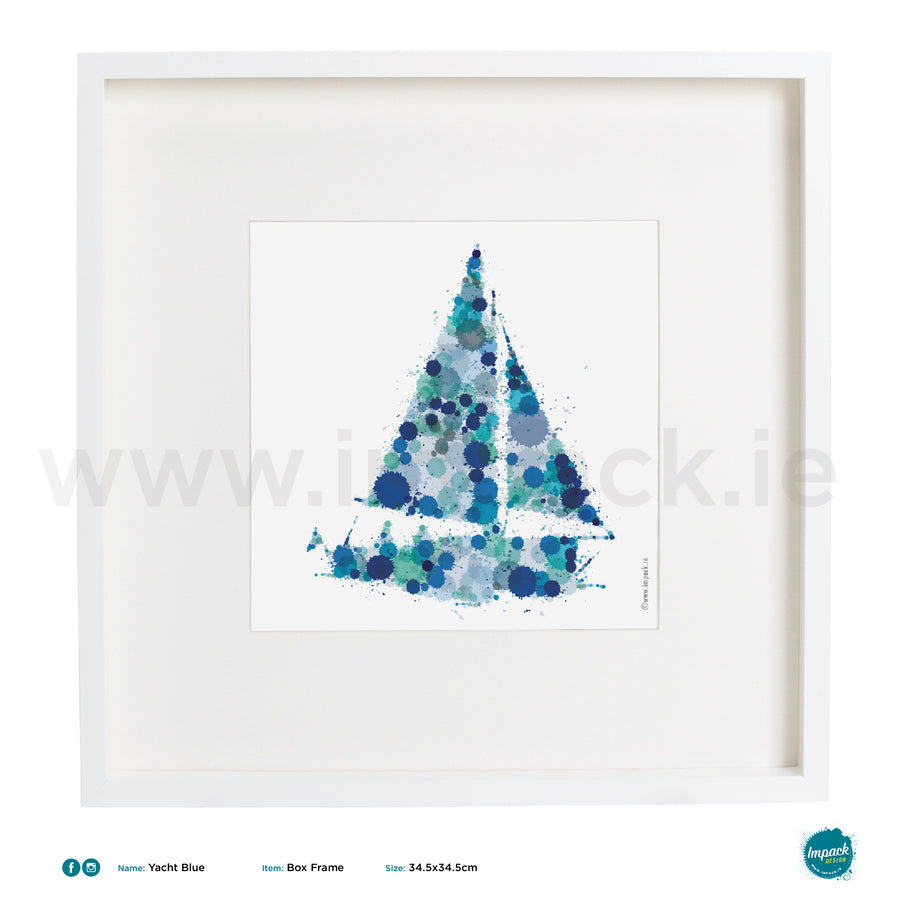 'Yacht Blue', Art Splat Print in a white box frame