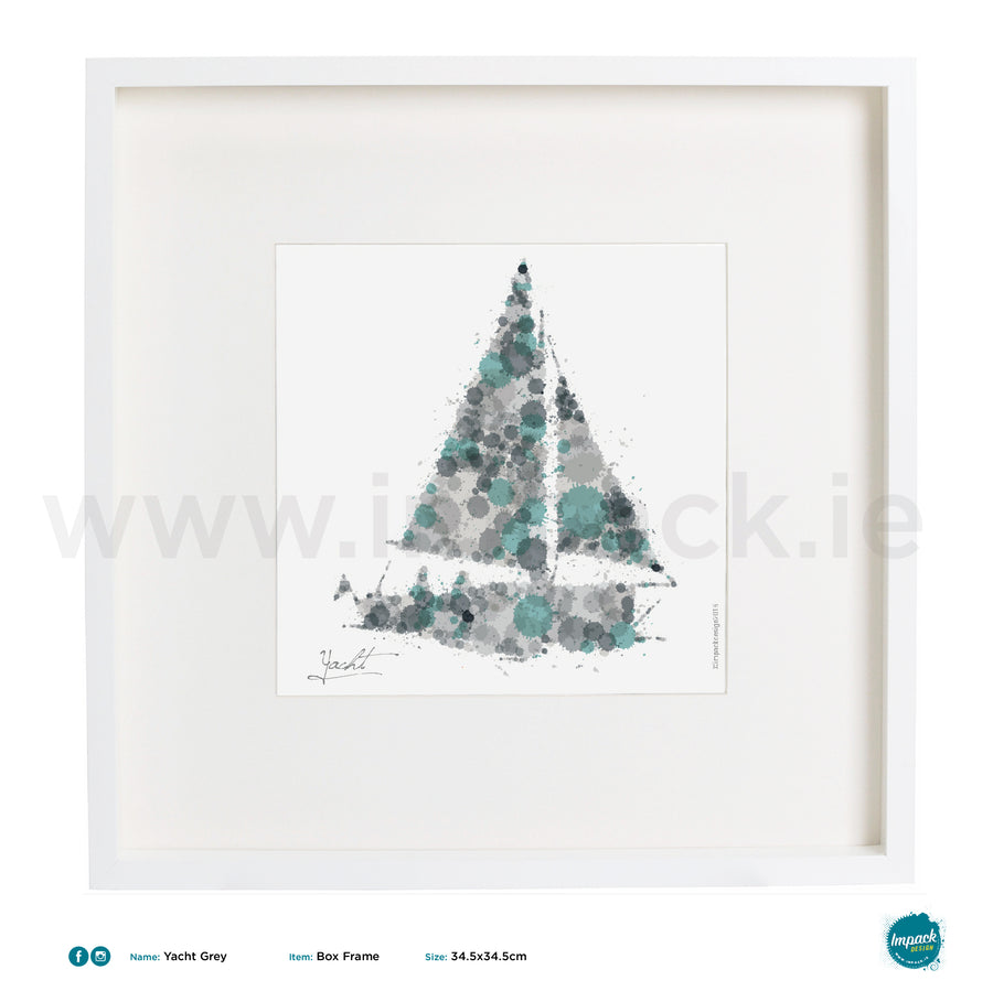 'Yacht Grey Teal', Art Splat Print in a white box frame