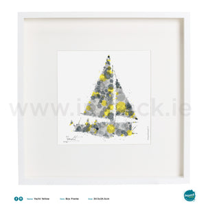 'Yacht Yellow', Art Splat Print in a white box frame
