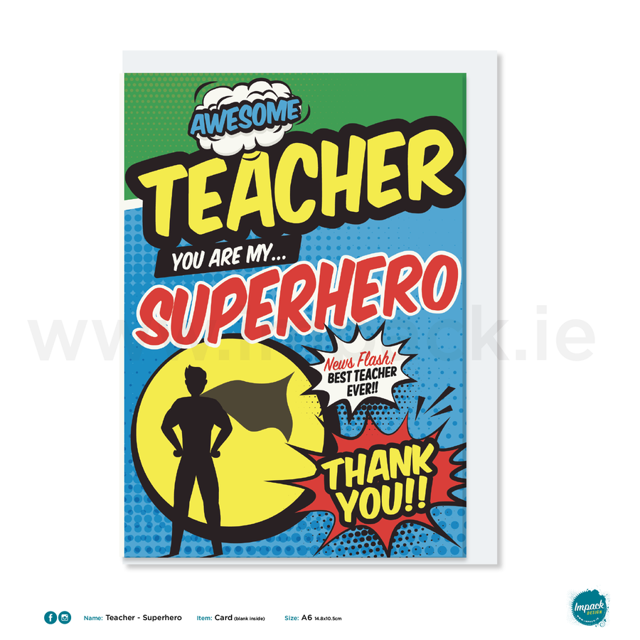 Greetings Card - Teacher - Superhero Blue