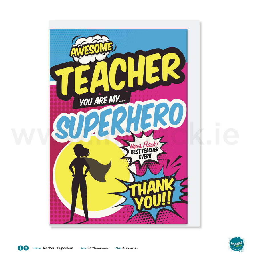 Greetings Card - Teacher - Superhero Pink