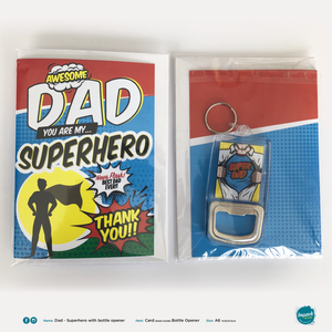 Greetings Card with Bottle Opener Keyring - Fathers Day - Dad Superhero (includes ROI postage)