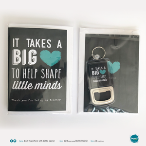 Greetings Card with Bottle Opener Keyring - Teacher - Thank you (includes ROI postage)