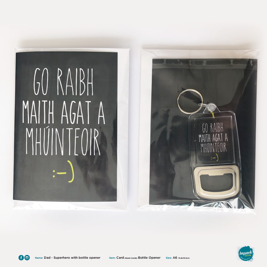 Greetings Card with Bottle Opener Keyring - Teacher - Thank you Múinteoir (includes ROI postage)