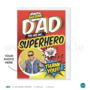 Greetings Card - Fathers Day - Superhero Dad - Personalised with your own image